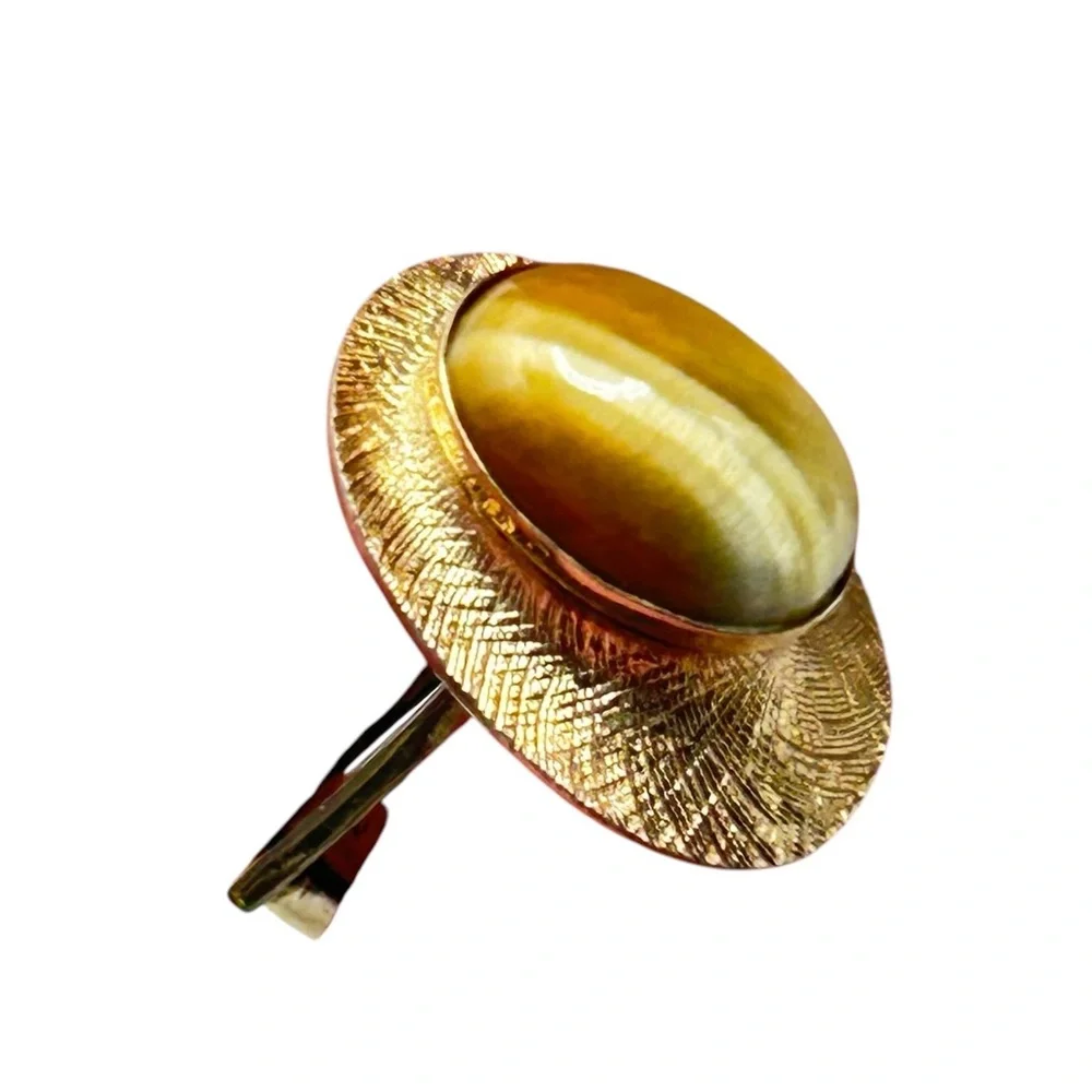 Sterling Vermeil Genuine Cats Eye Modernist Cuff Links Signed T2